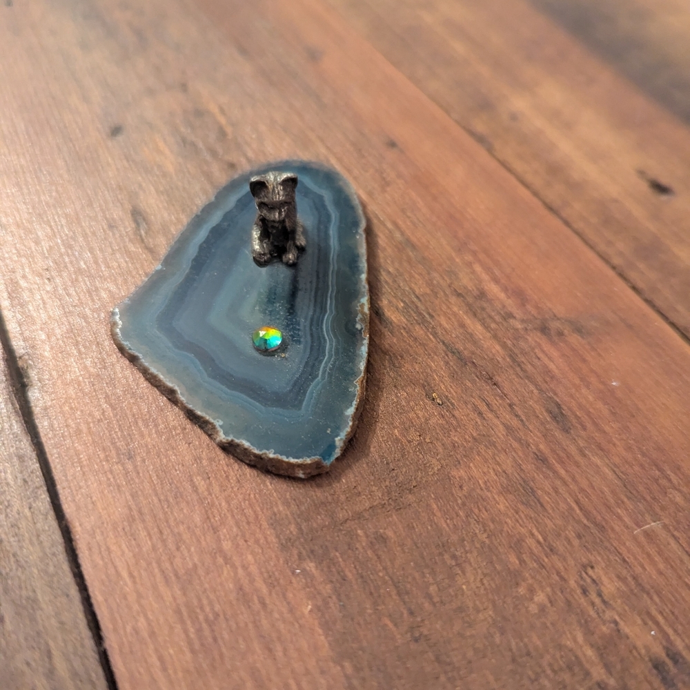 Pewter Kitten On Blue Agate Stone